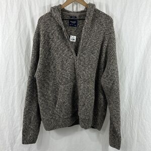 Abercrombie & Fitch Full Zip Hooded Sweater Cropped Length Mens Sz L Brown Knit